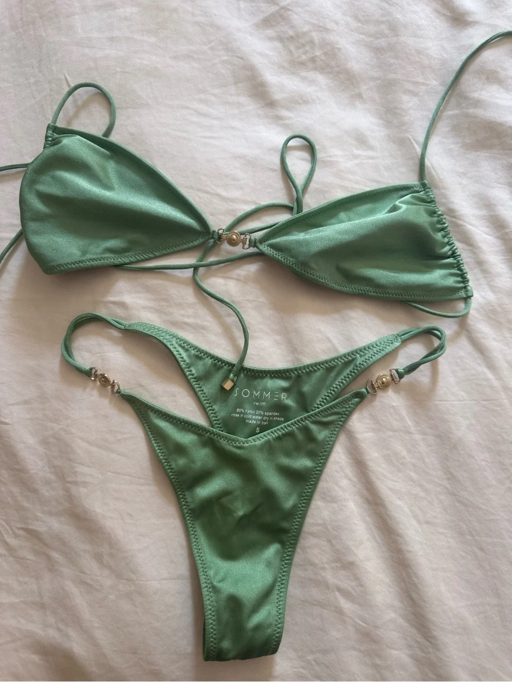 SOMMER Sage Triangle Bikini Set with Gold Accents - Picture 2 of 5